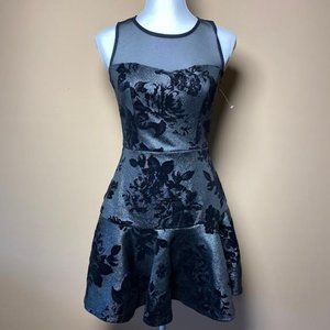 NEW Trixxi Illusion Neck Flocked Velvet Flower Fit & Flare mini Cocktail Dress